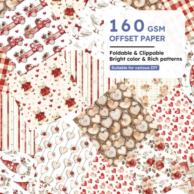 EAMOTOL 24 Sheets Cute Scrapbooking Paper Pad - 6inch Sweet Patterns Designed Supplies for Valentine Christmas DIY Crafts Cardstock Material Journals Collage Diary Gift Folded Wrapping - Image 3